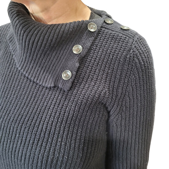 Style & Co. Black Ribbed Split Neck Oversized Sweater Small Neutral Minimalist - Picture 7 of 9